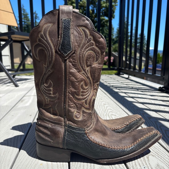 Caborca Boots Brown Black Embroidered Leather Western Cowboy Work Men's US 10 - Picture 1 of 12